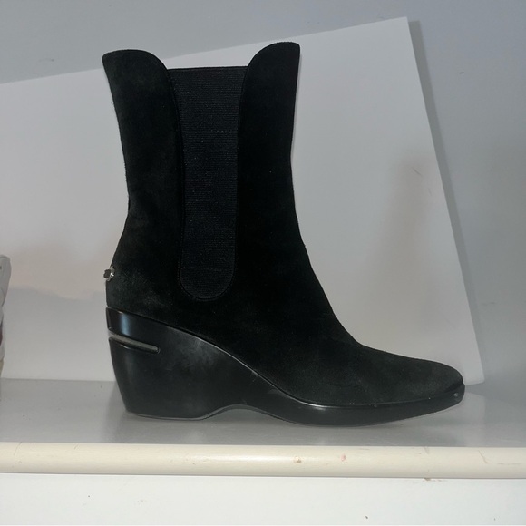 Women's Cole Haan Air Mid Calf Boots Shoes Size 10B Black Suede Wedge Stretch - Picture 1 of 6